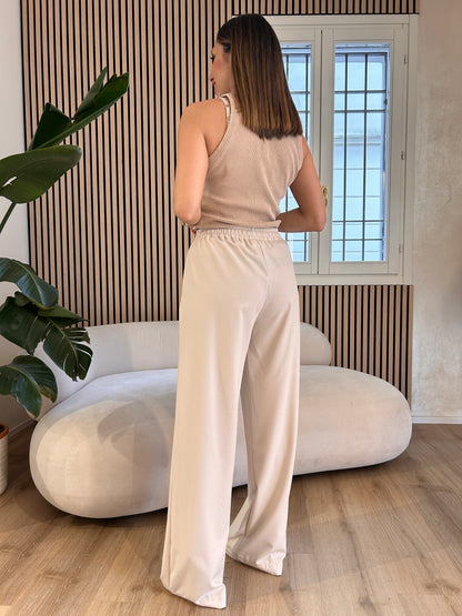 Pantalone over con pences e coulisse beige