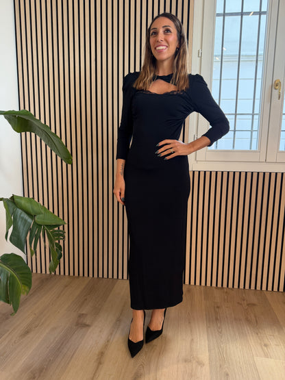 Abito midi V-Neck con arricciatura su maniche e busto