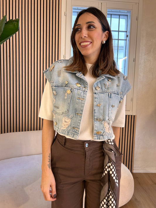 Gilet applicazioni Denim