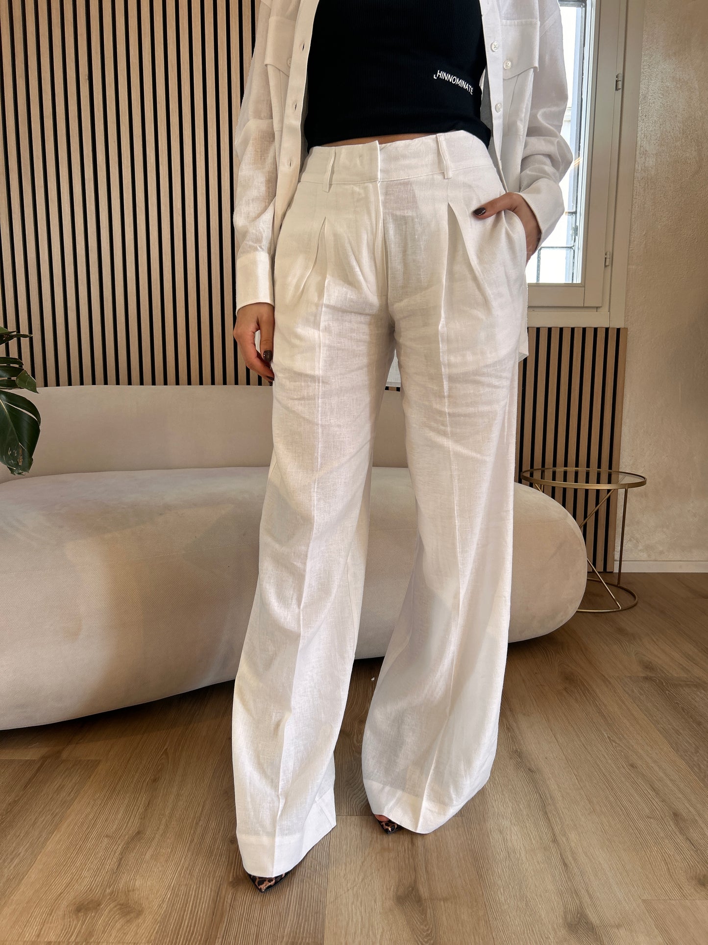 Pantalone a palazzo lino Bianco