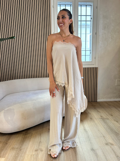 Pantalone dritto con pizzo sabbia