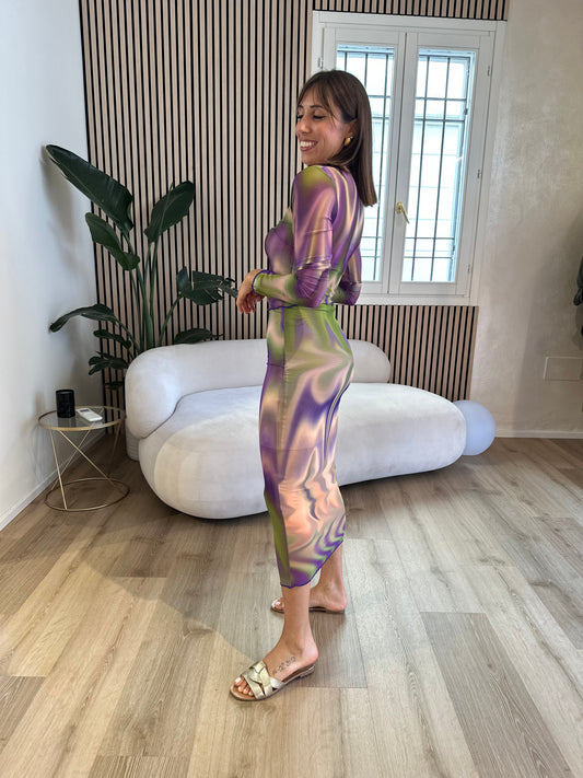 Top manica lunga tulle tie dye