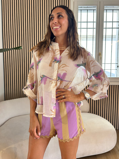 Camicia latte pappagalli