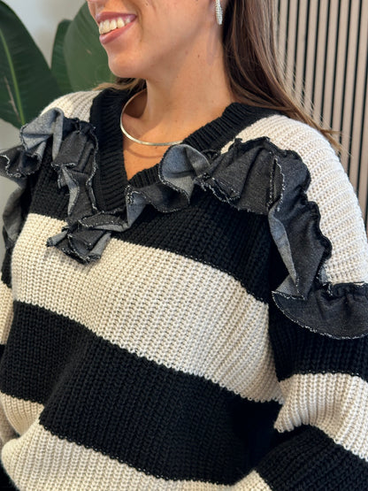 Maglia righe panna e nero