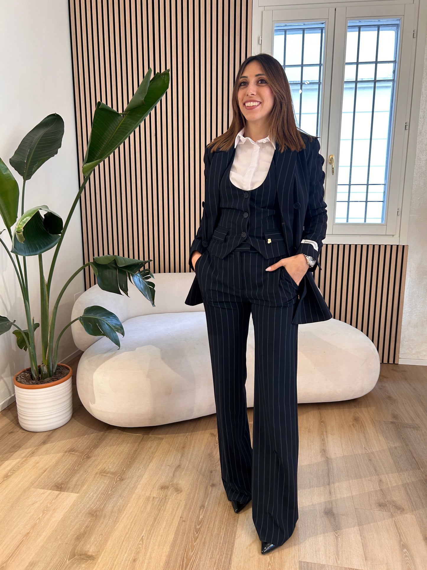 Pantalone gessato blu asciutto