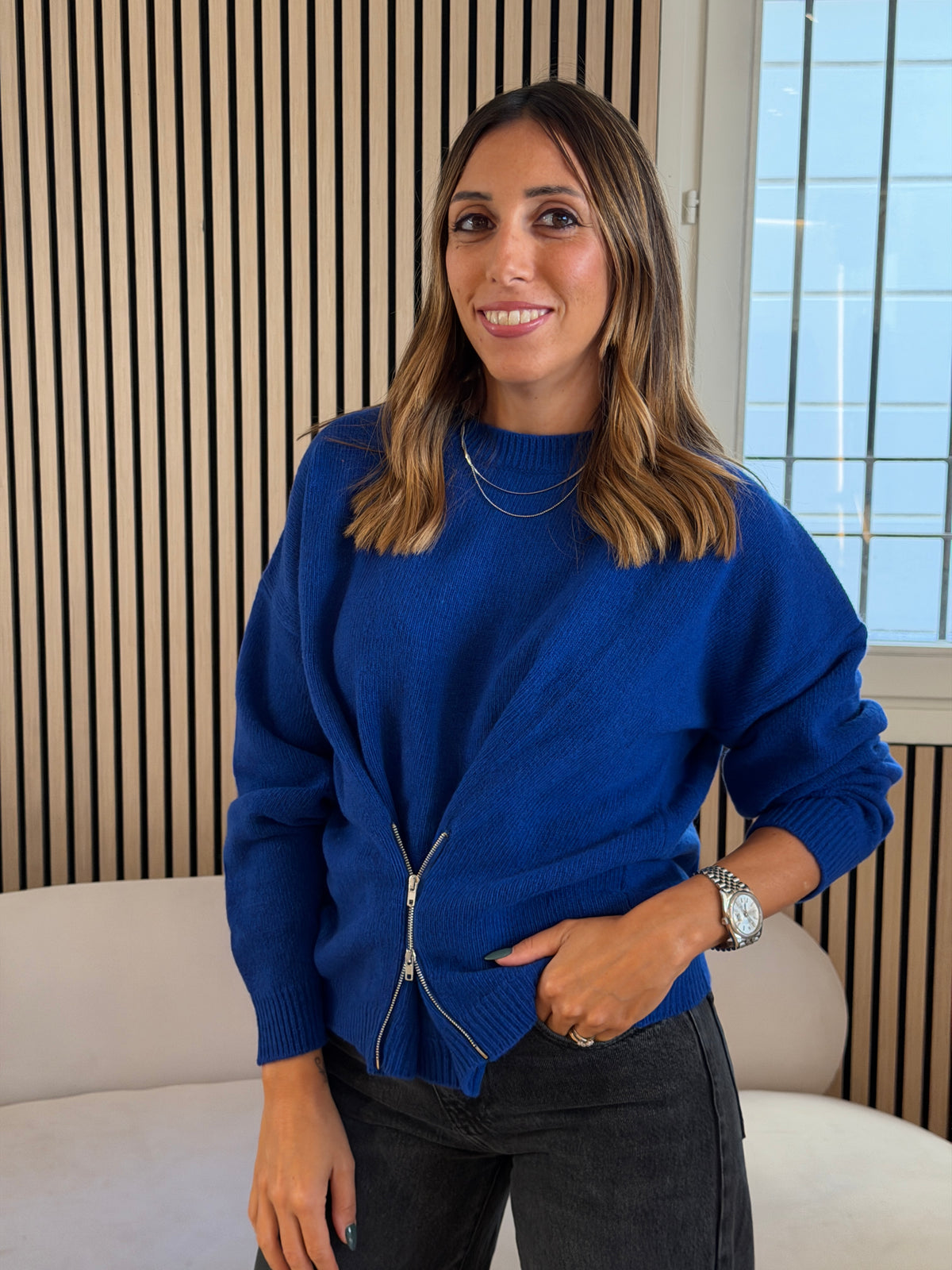 Maglia corsetto zip bluette