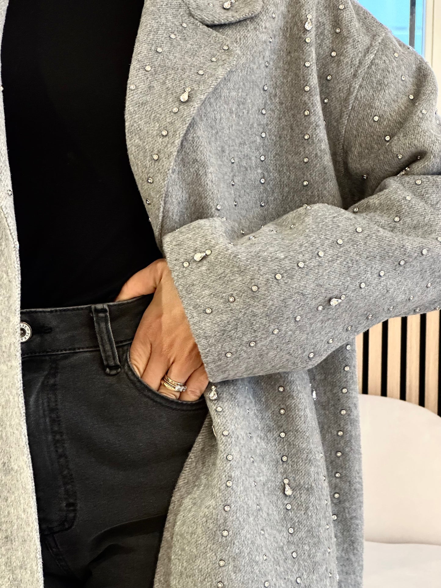 Cappotto handmade strass grigio