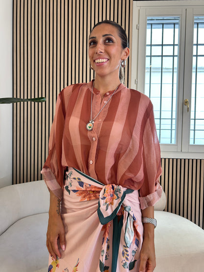 Camicia rigata cipria/tabacco