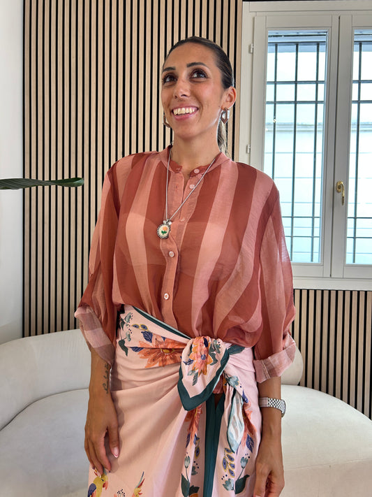 Camicia rigata cipria/tabacco