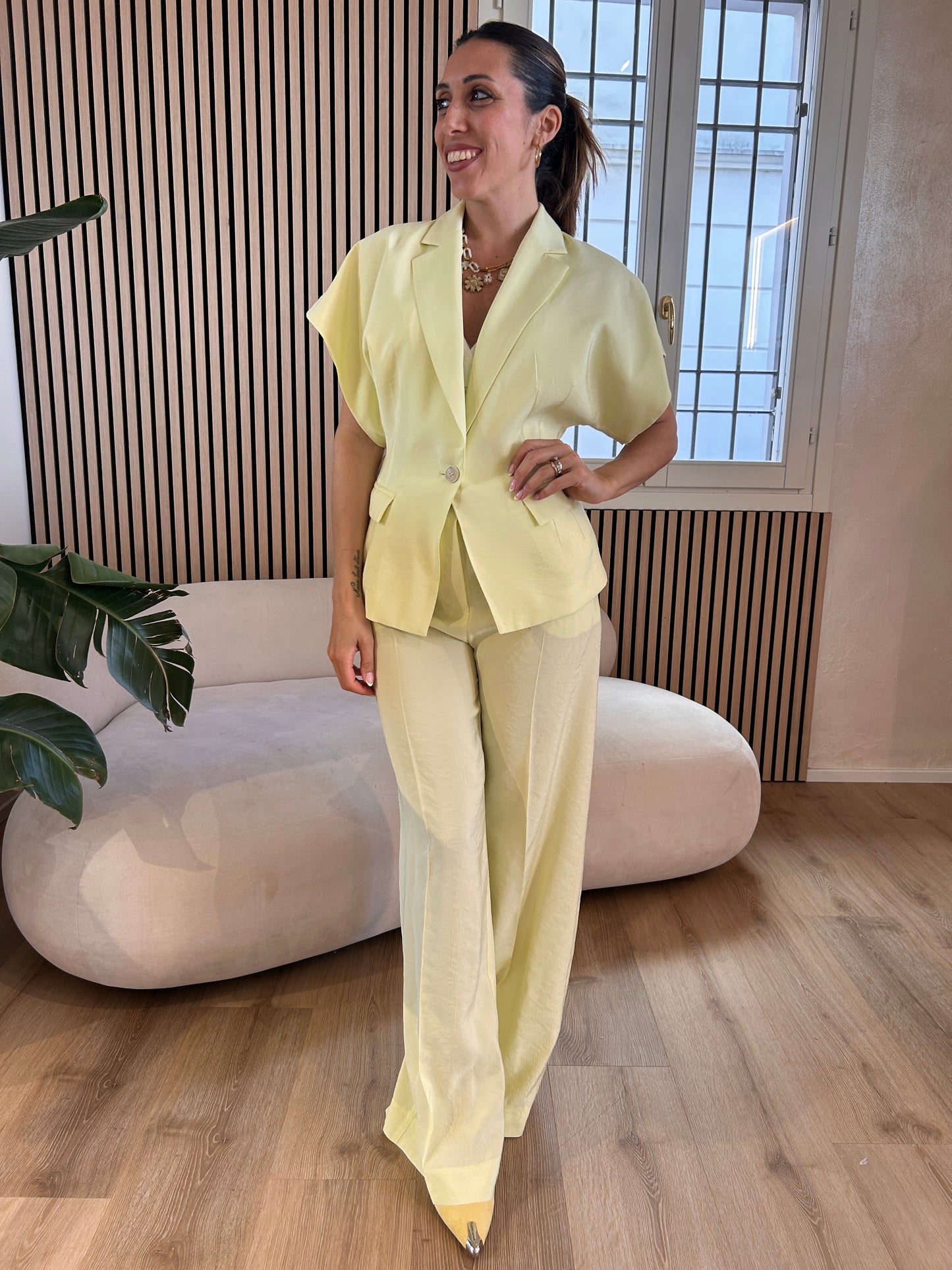 Gilet un bottone giallo lime