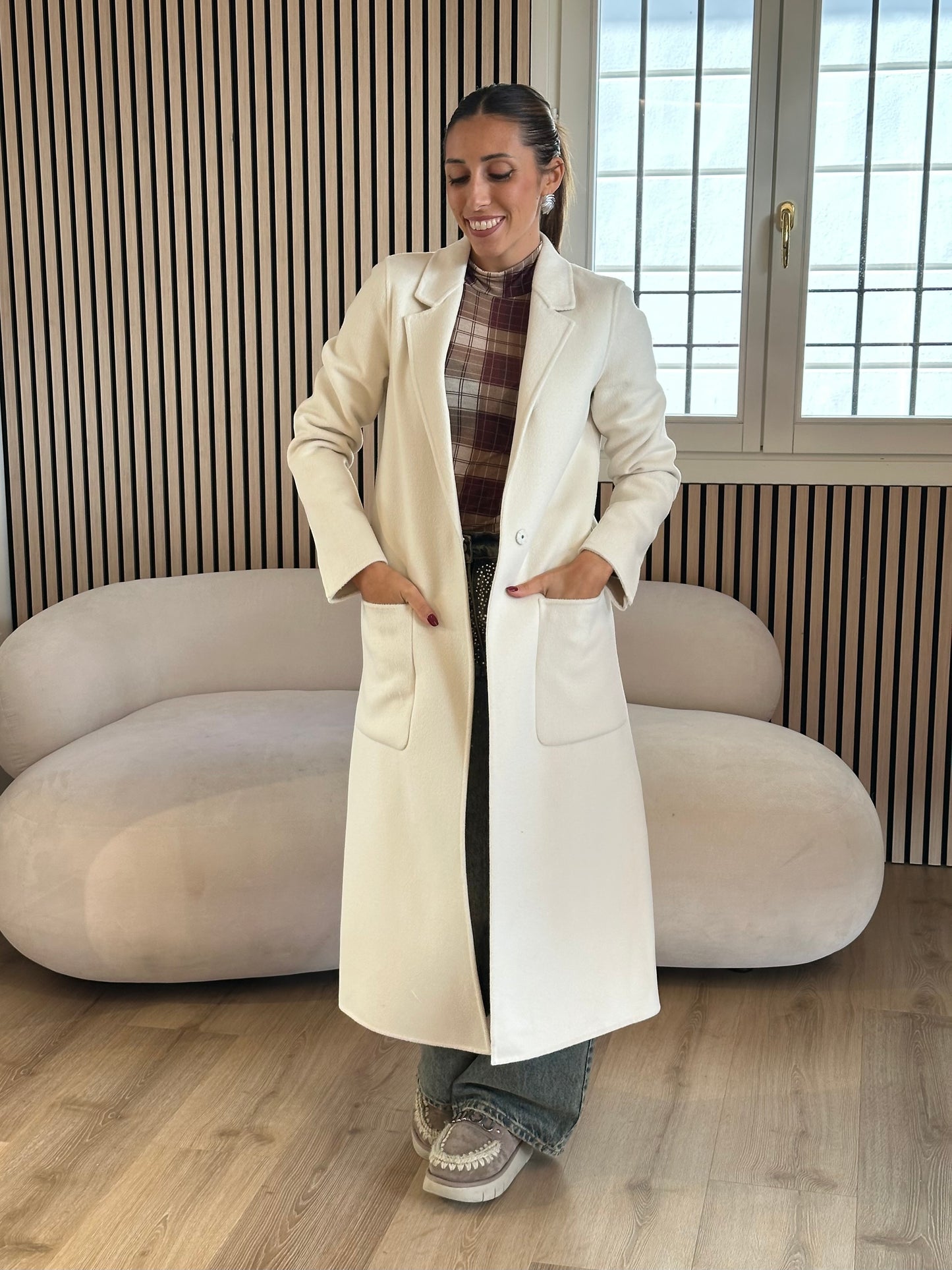 Cappotto monopetto handmade panna