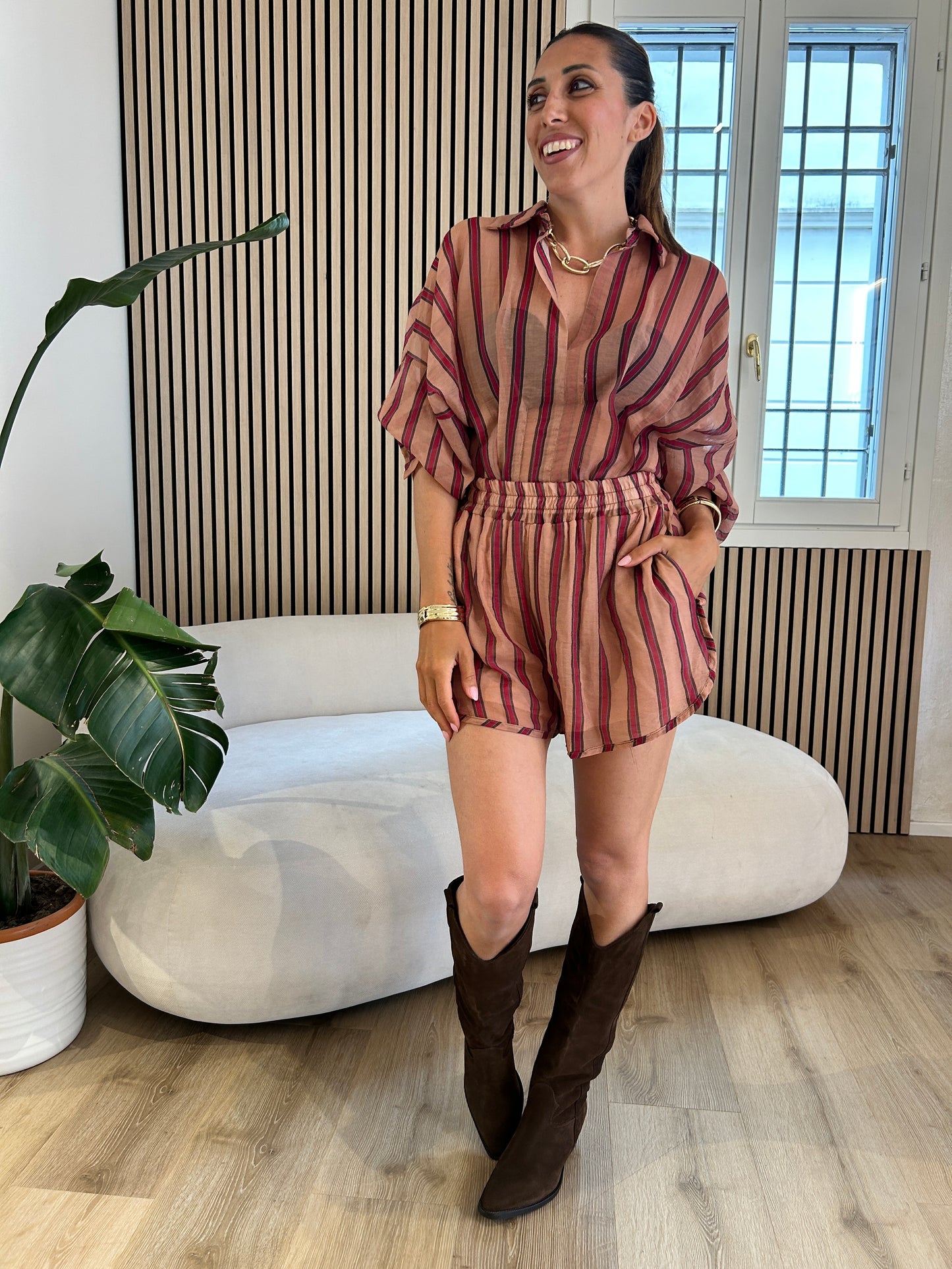 Camicia righe cammello/india