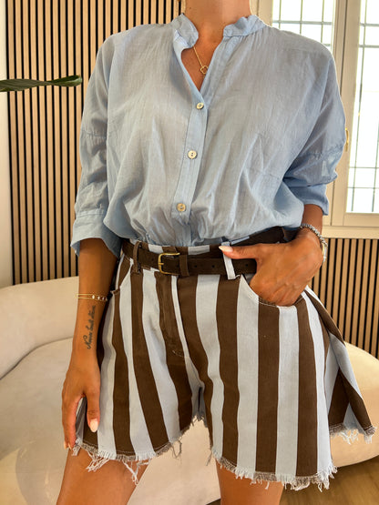 Shorts rigato azzurro/moro