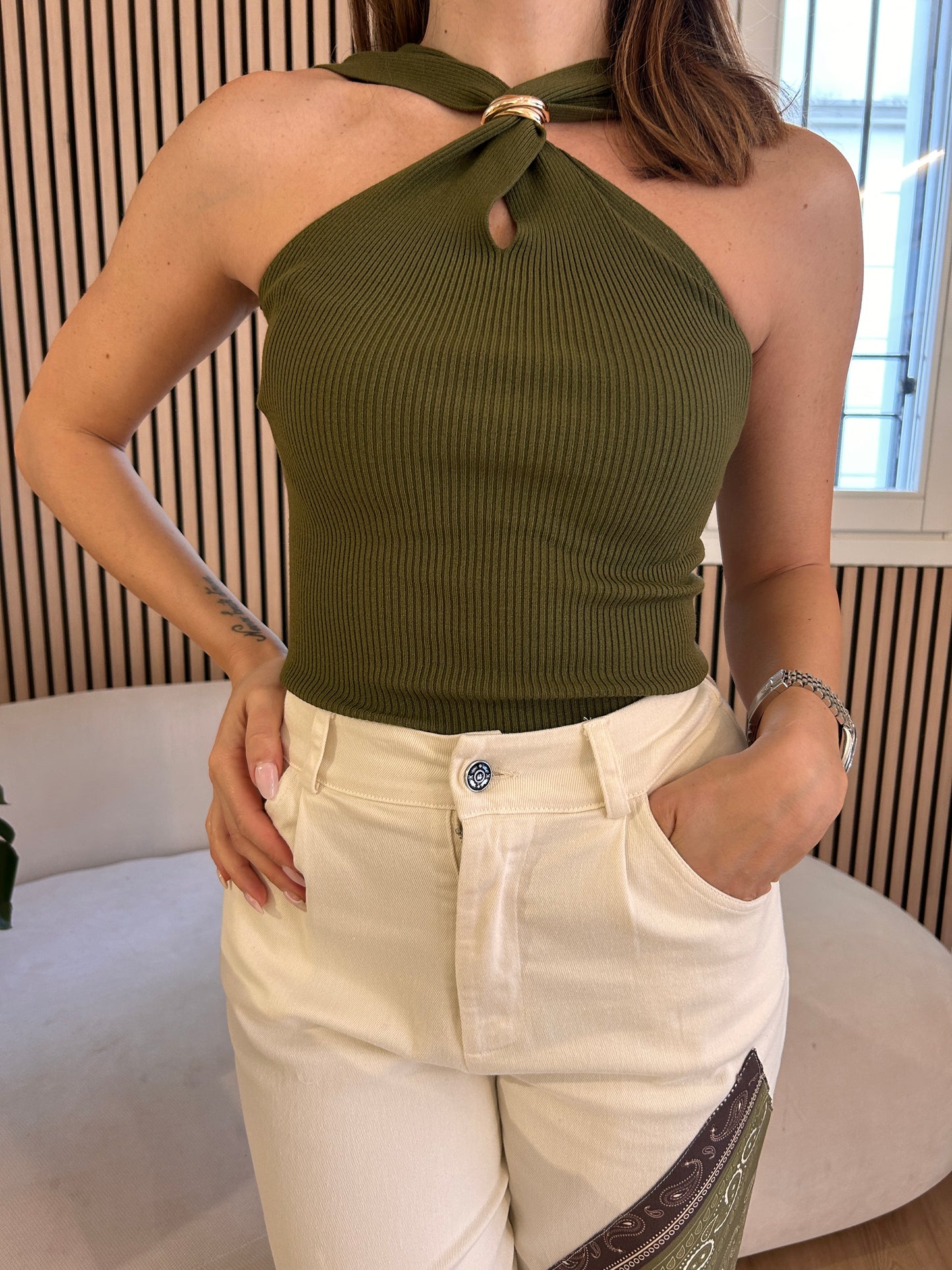 Top incrocio davanti kaki