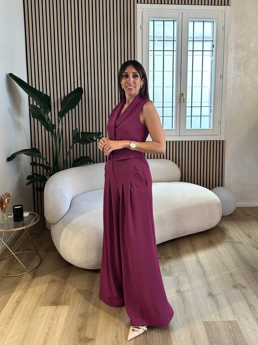 Pantalone vita alta magenta