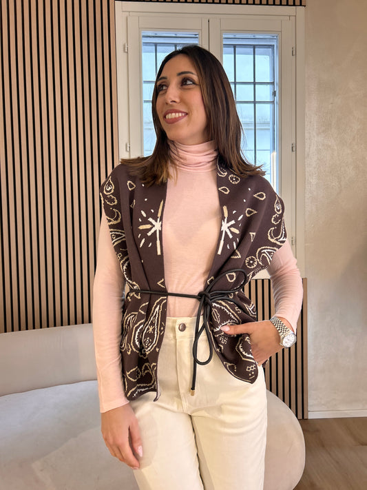Gilet jacquard moro beige panna