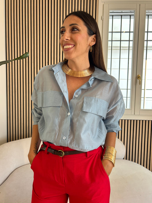 Camicia tasche over azzurro