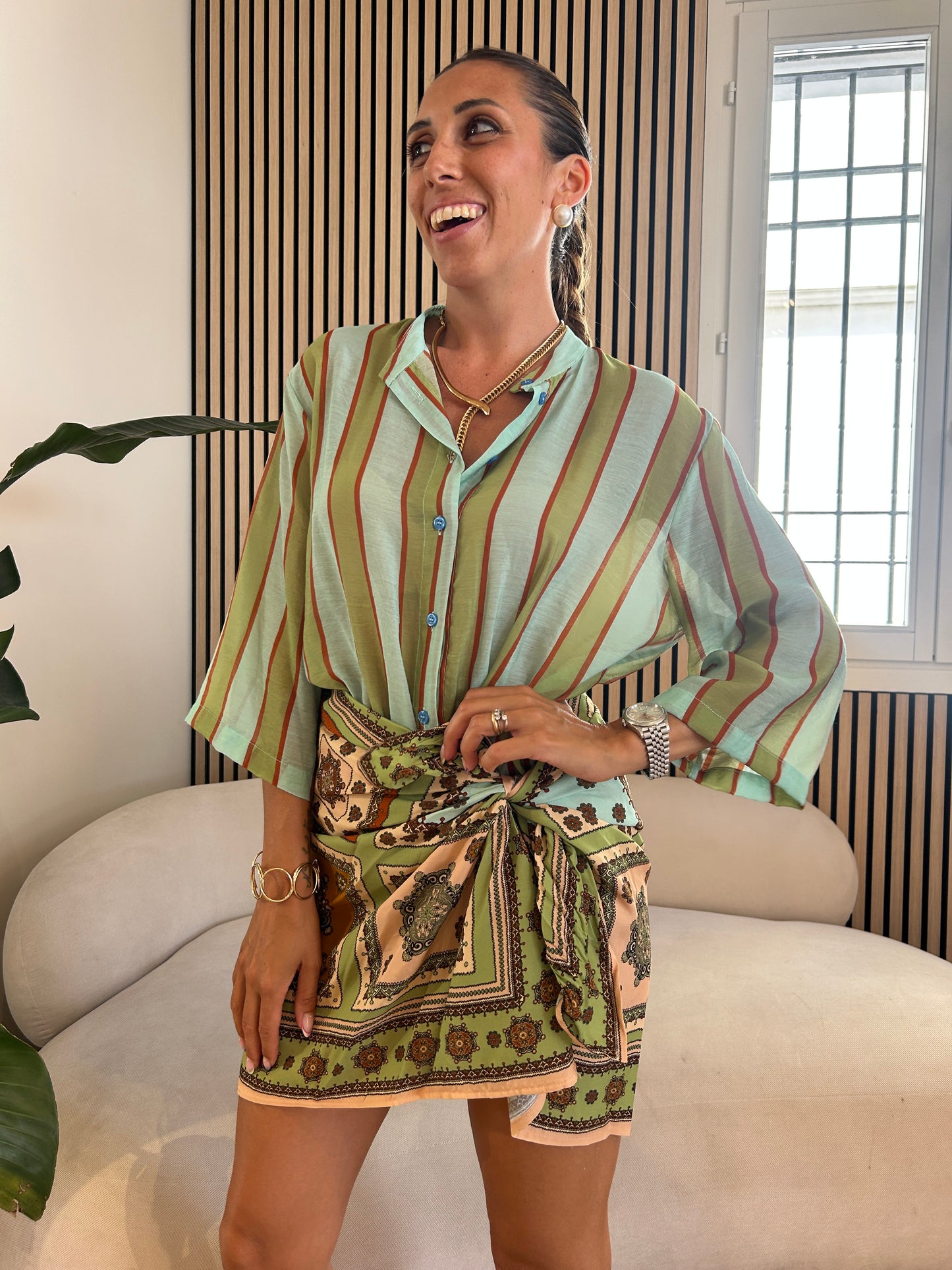 Camicia rigata celeste