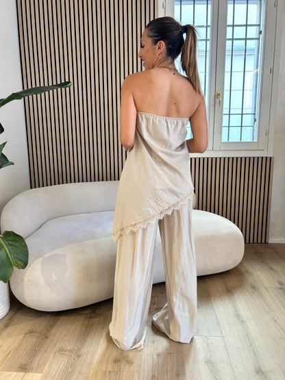 Pantalone dritto con pizzo sabbia
