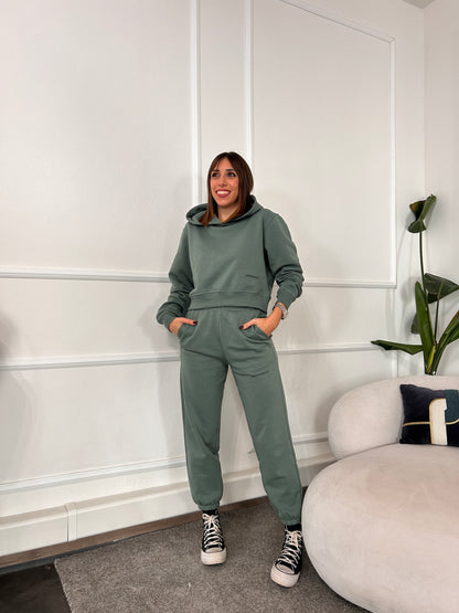 Pantalone in felpa basico con elastico muschio