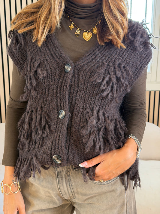 Gilet punto pelliccia moka