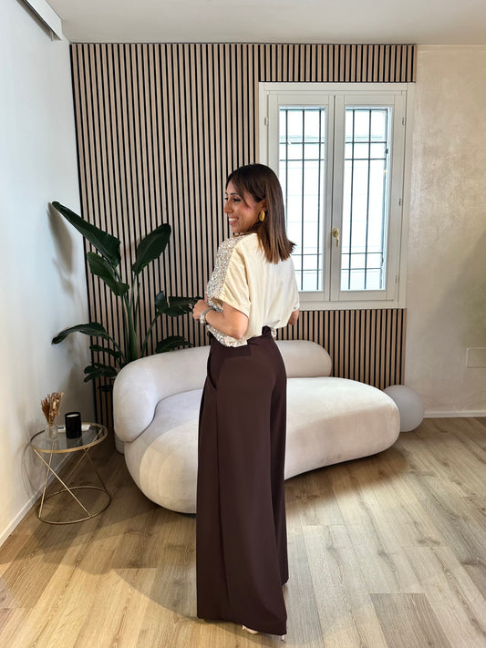 Pantalone vita alta ebano