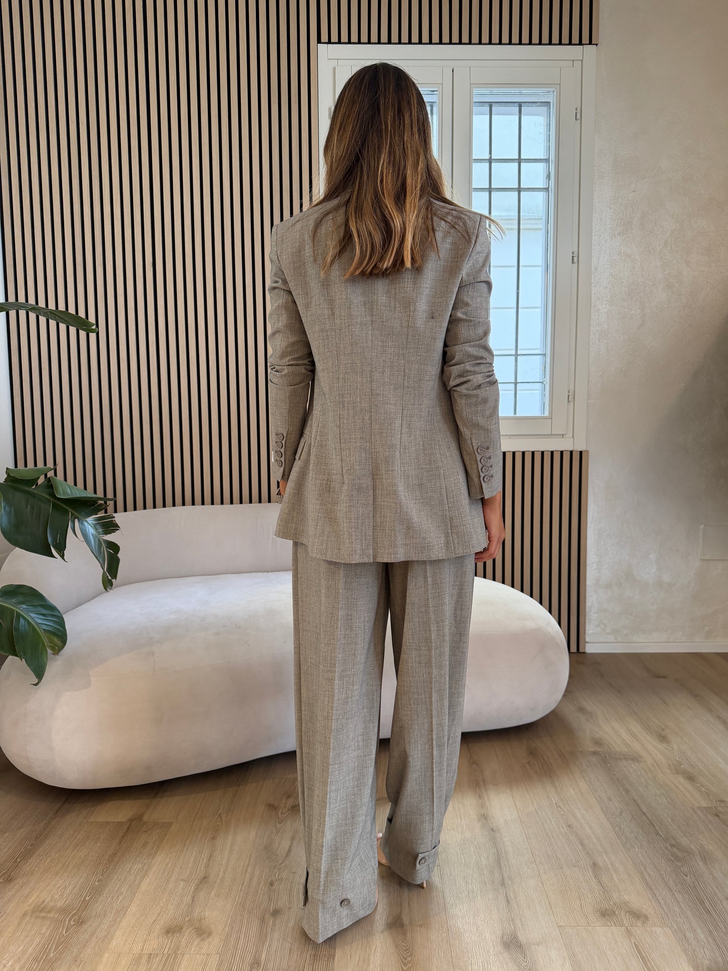 Pantalone beige con cinturino in poliviscosa