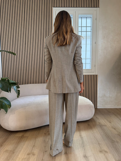 Pantalone beige con cinturino in poliviscosa