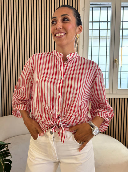 Camicia coreana gessata rossa