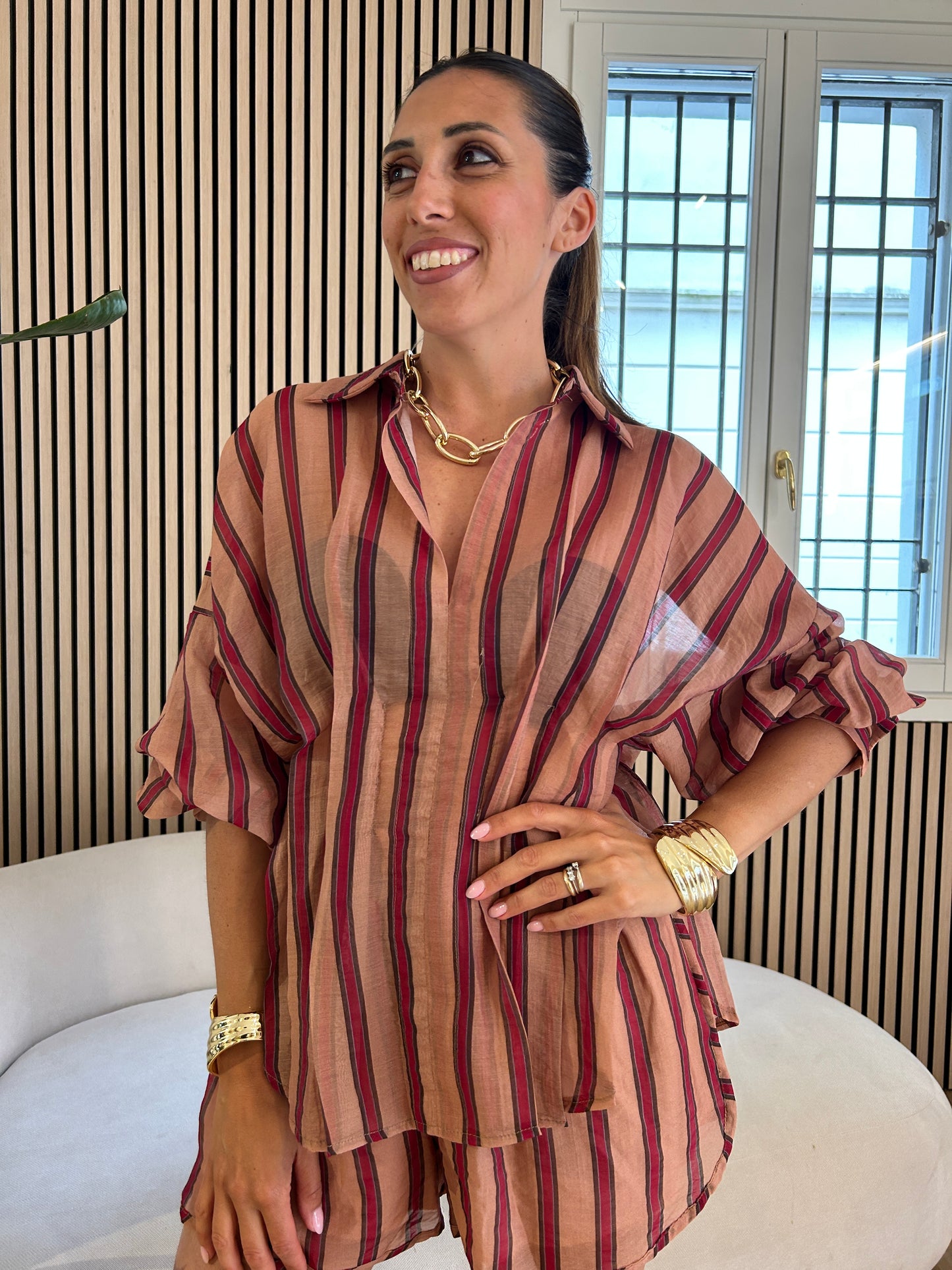 Camicia righe cammello/india