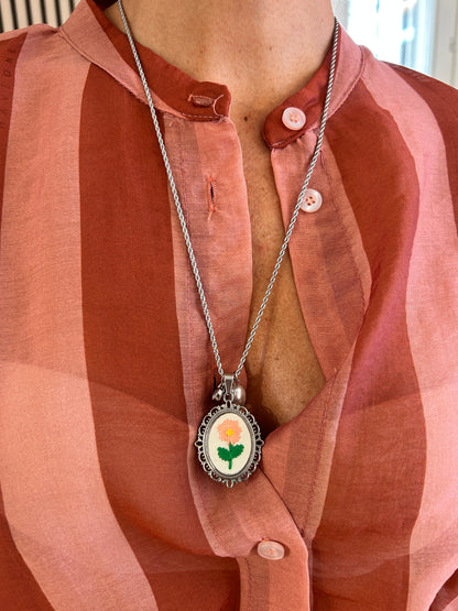 Collana fiore rosa argento