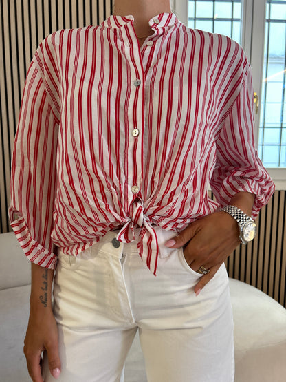 Camicia coreana gessata rossa