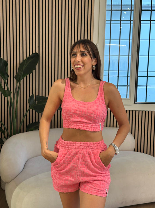 Crop top in spugna logata