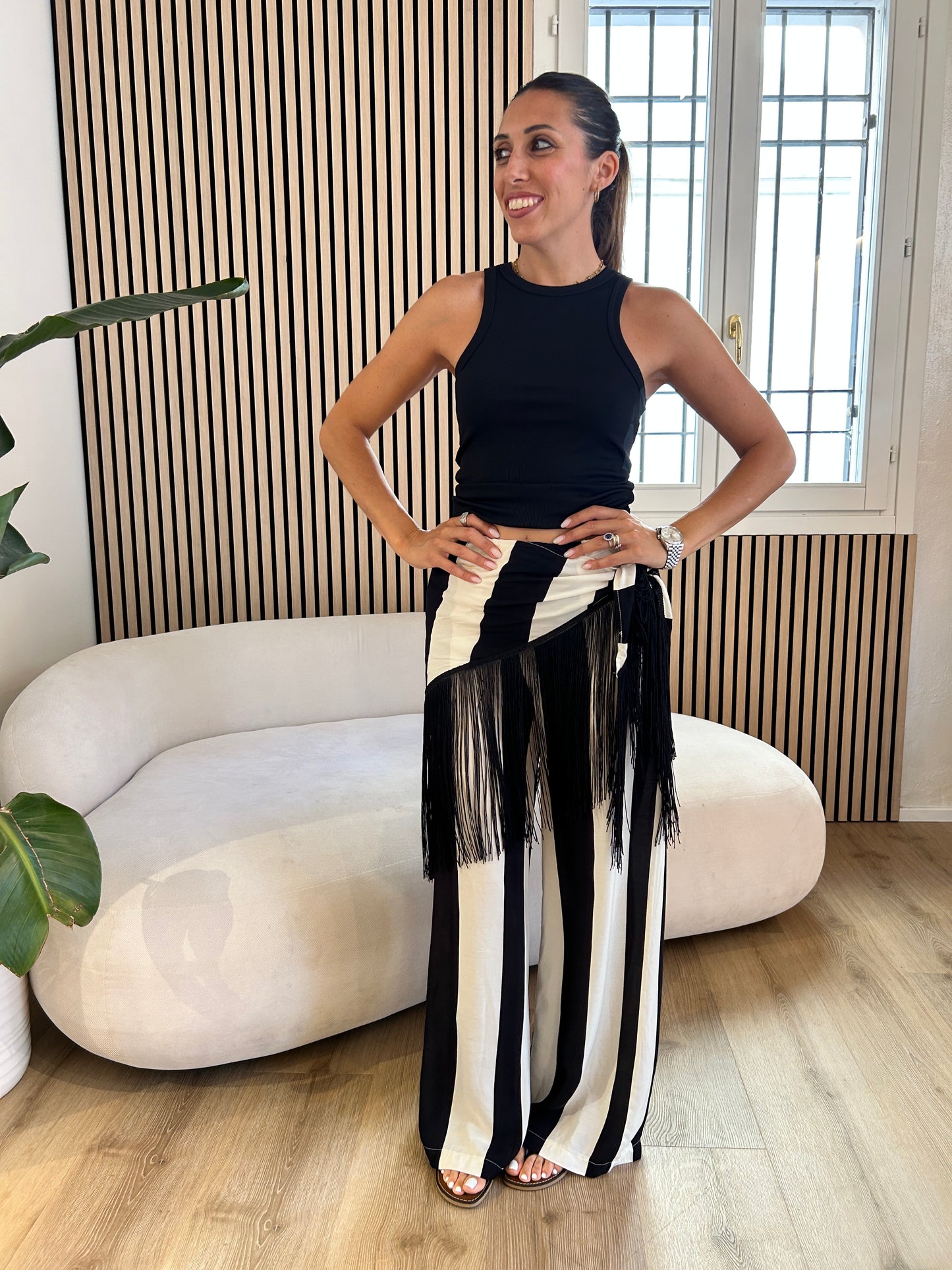 Pantalone rigato con pareo