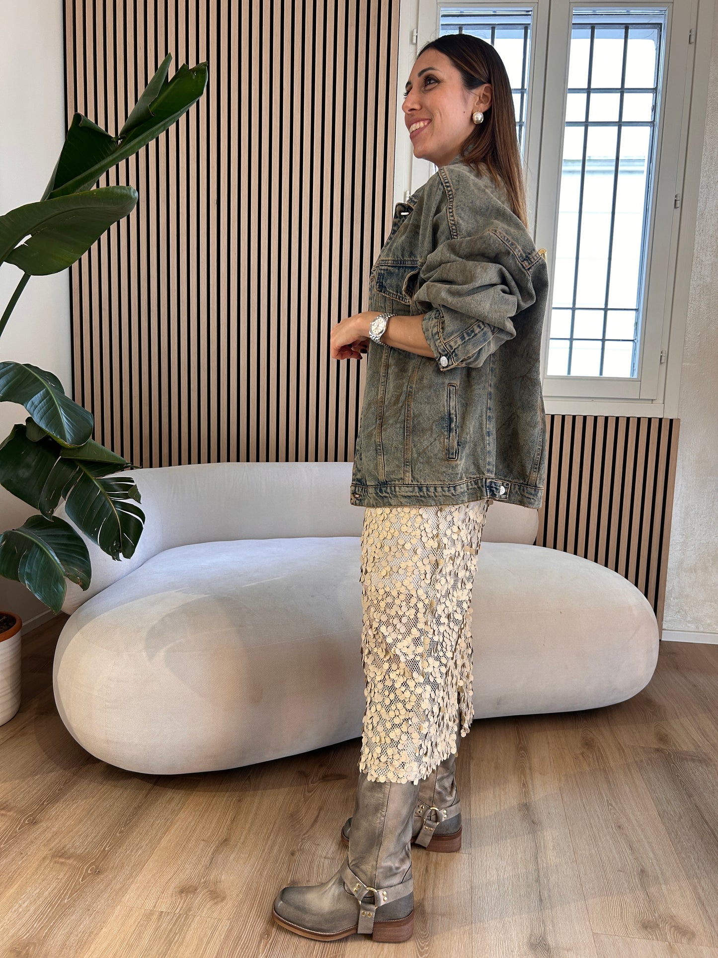 Gonna paillettes beige