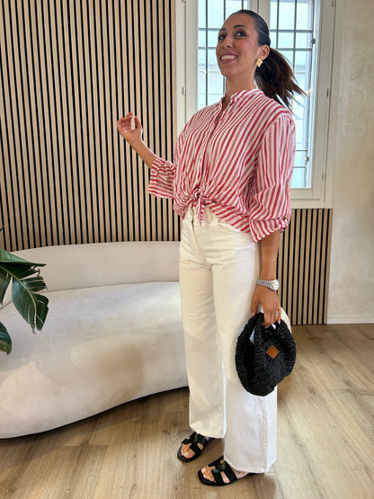 Camicia coreana gessata rossa