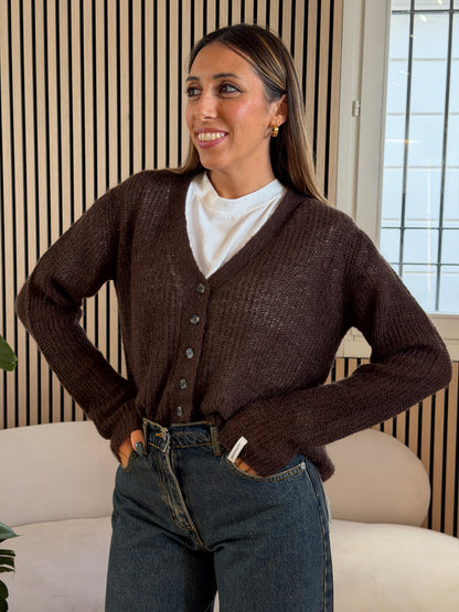 Cardigan corto in mohair caffè