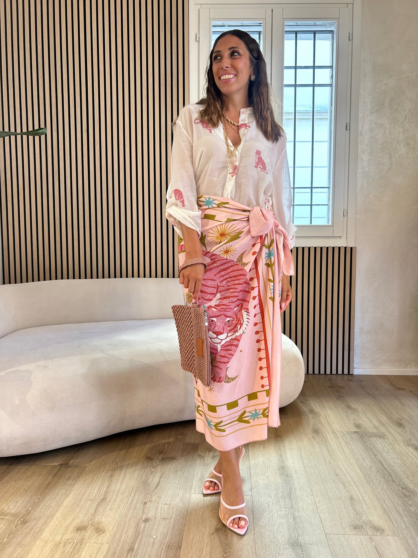 Camicia latte tigre rosa