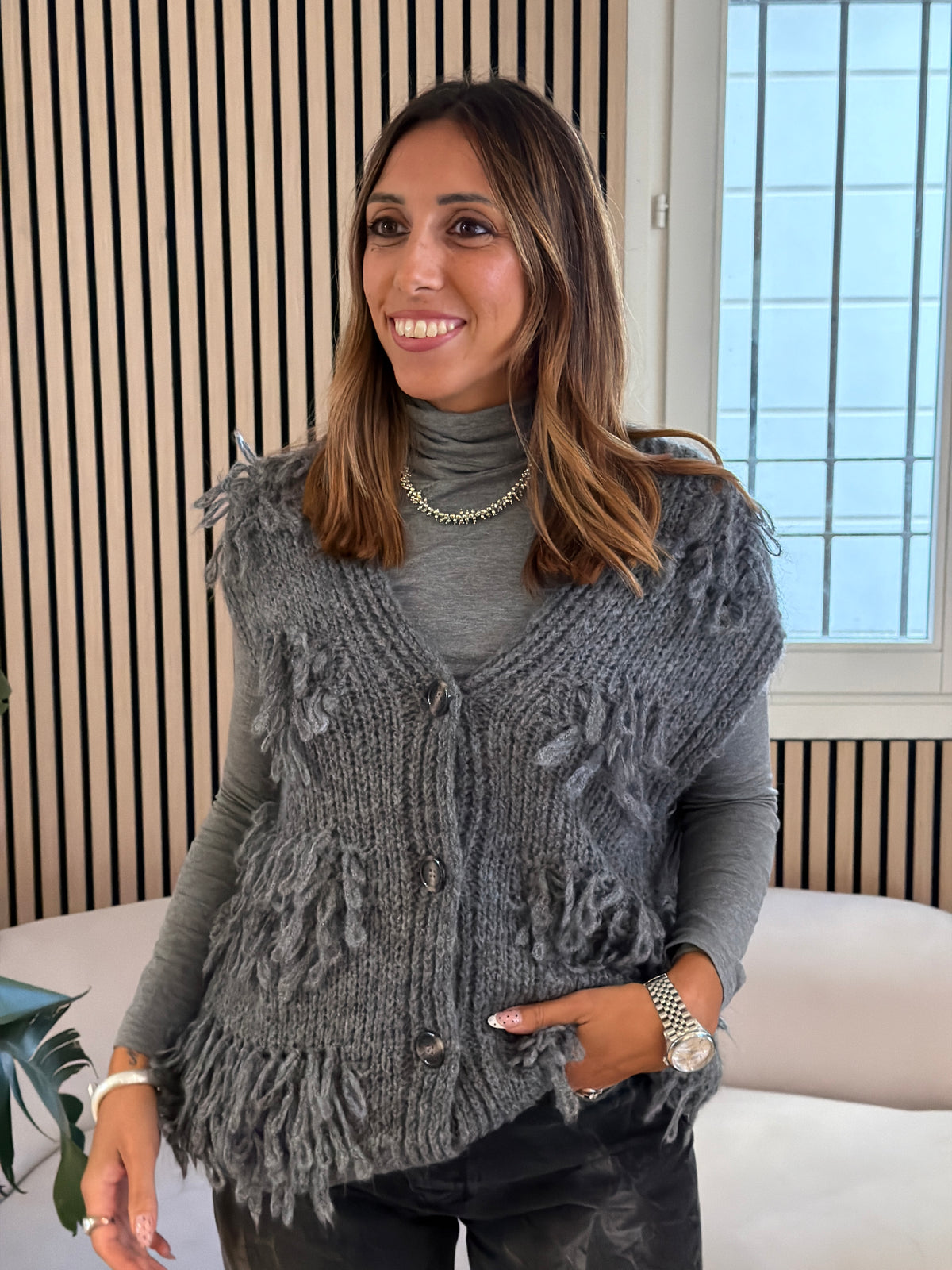 Gilet punto pelliccia grigio medio