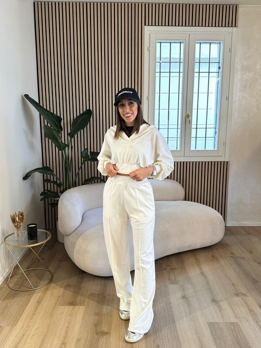 Pantalone vita alta in modal con nervature