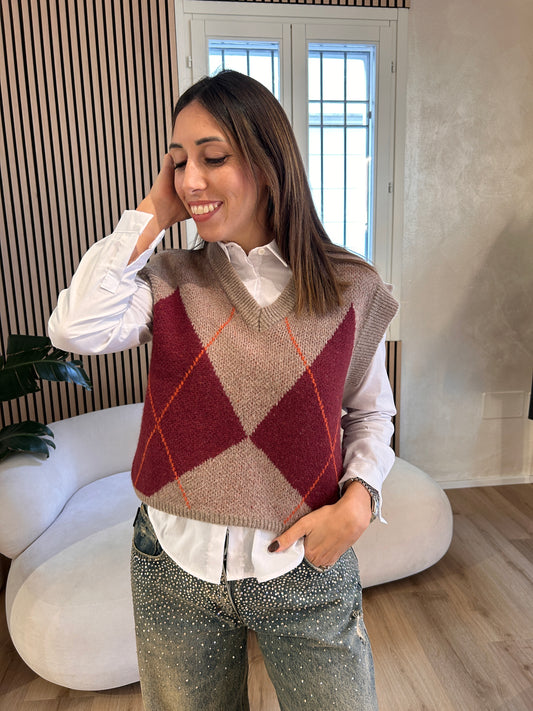 Gilet rombi tortora