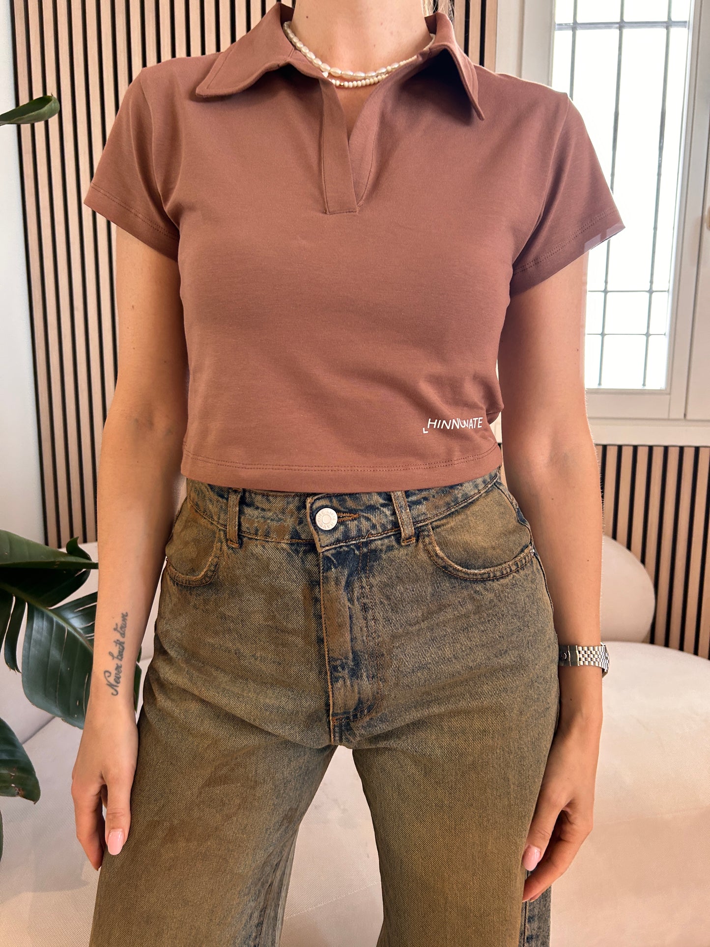 Polo corta in bielastico moka