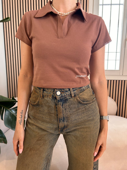 Polo corta in bielastico moka