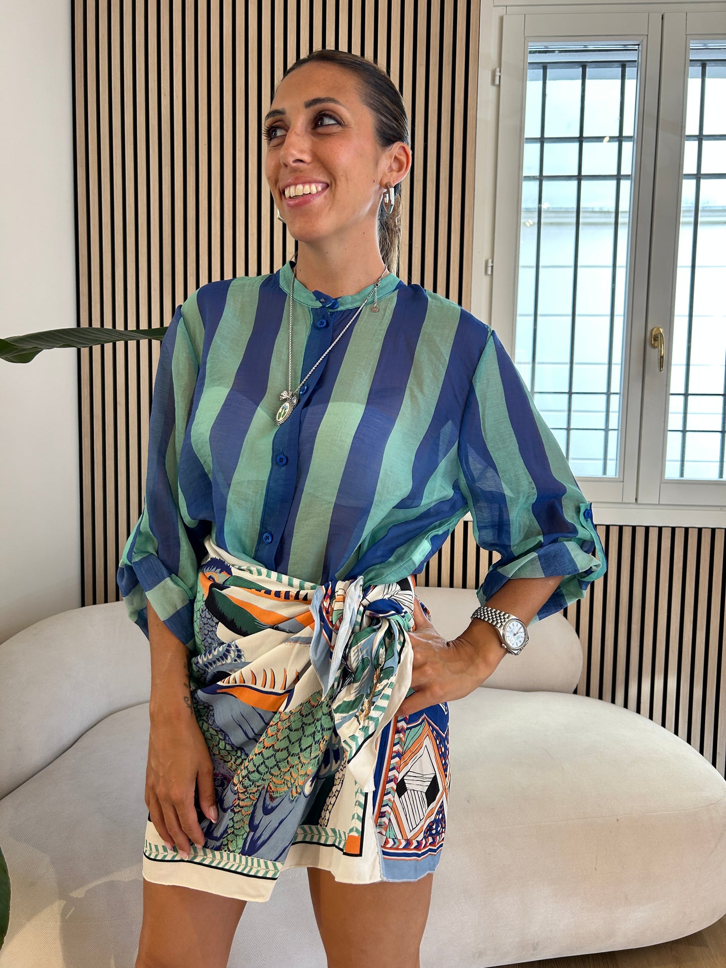 Camicia rigata royal/acquamarina