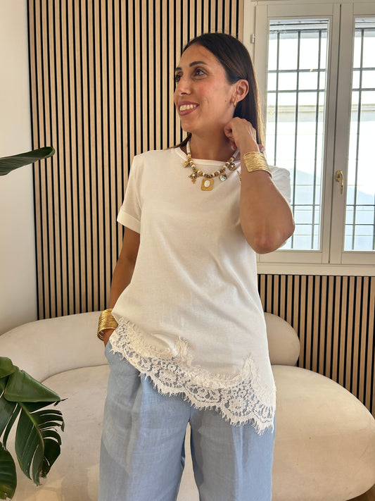 T-shirt con pizzo white