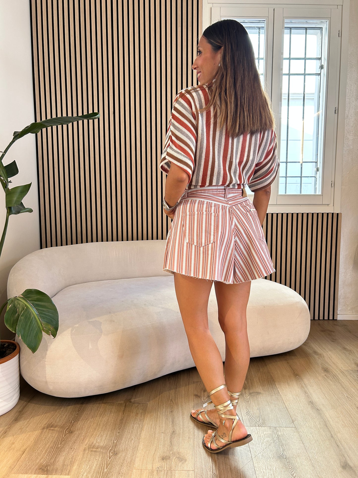 Shorts farfalla rigato blush