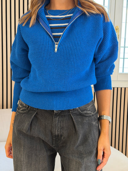 Maglione zip blu royal