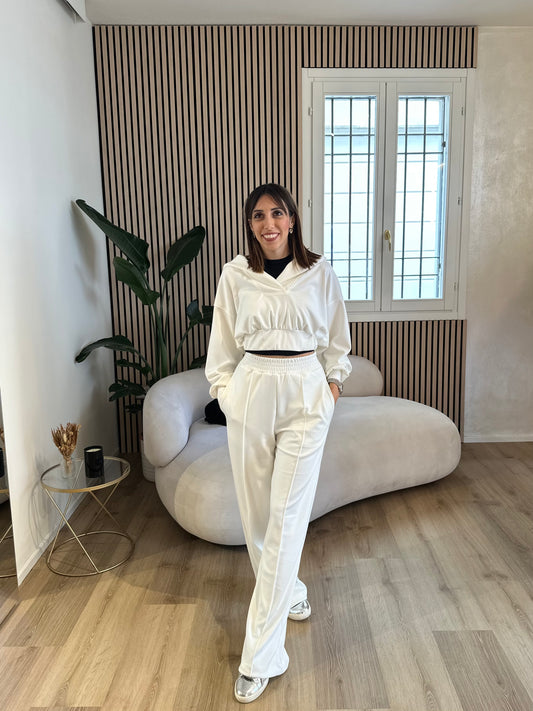 Pantalone vita alta in modal con nervature