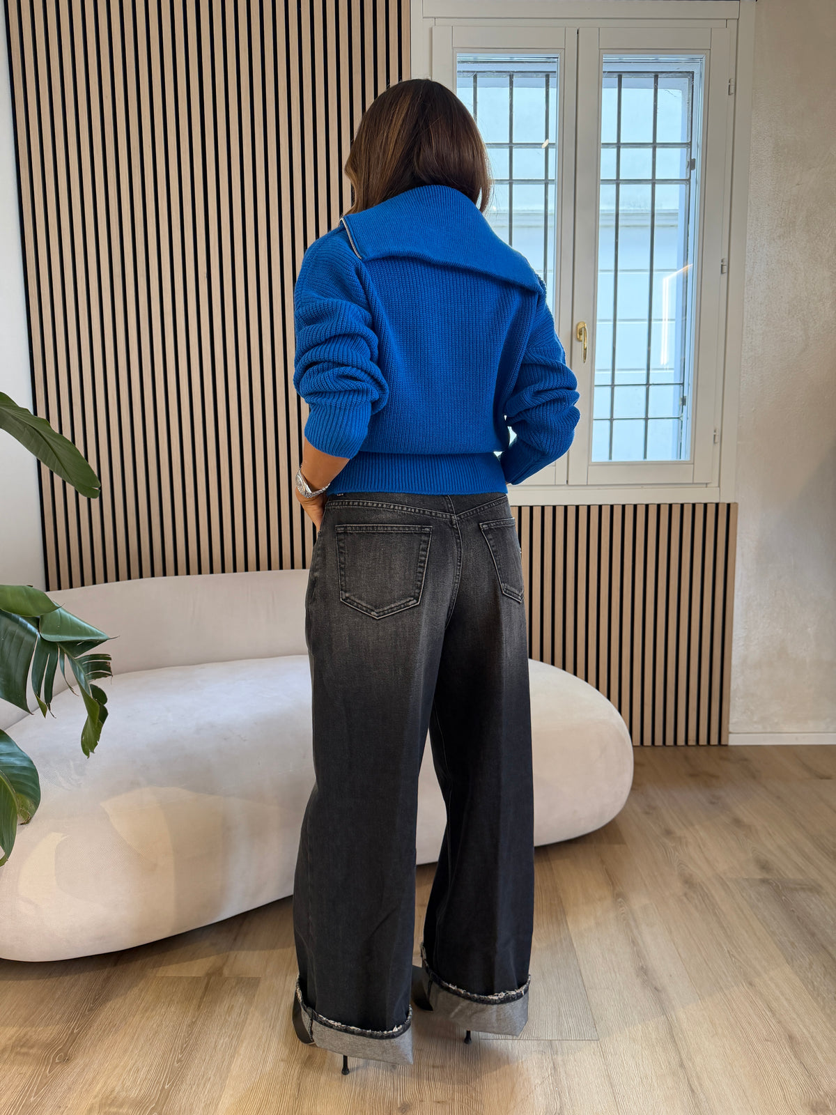 Maglione zip blu royal