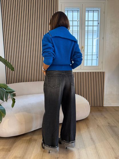 Maglione zip blu royal